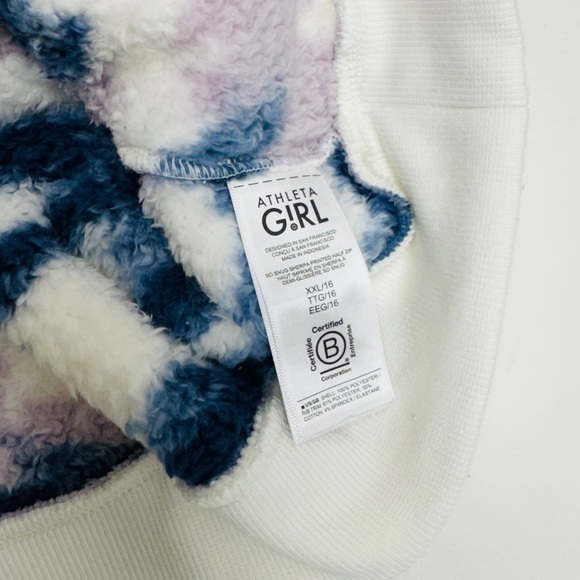 Athleta Girl XXL So Snug Sherpa Printed Half Zip Sweatshirt Thumb Hole Cozy Soft - Picture 4 of 9